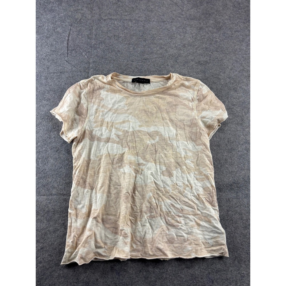 Sanctuary Womens Beige Camo Slub Knit Short Sleeve Crew Neck T-Shirt Size S